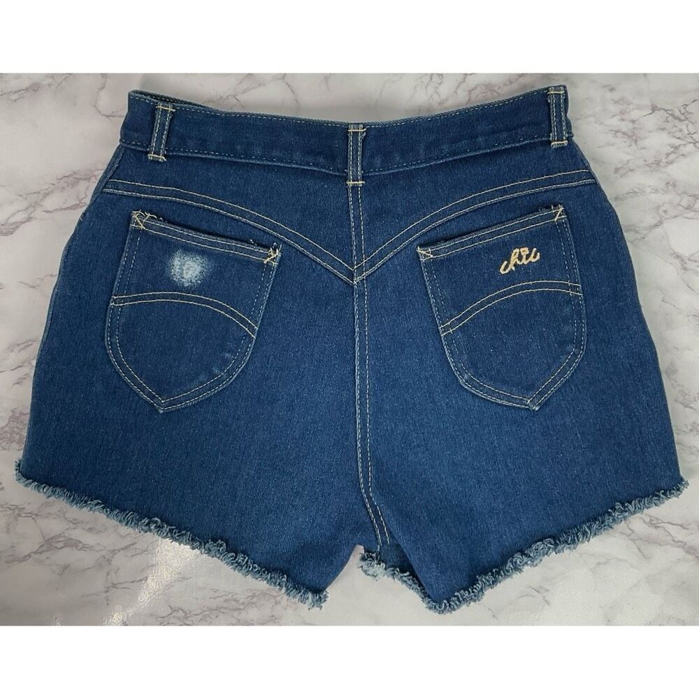 Chic Vintage Custom Cutoff Distressed Blue Denim Jean Shorts 16 - Picture 4 of 6